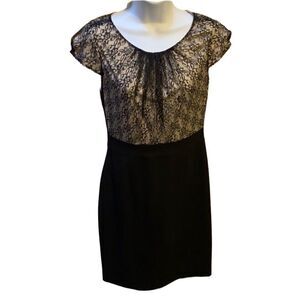 Chelsea Rose Black Lace Dress Women’s 2 Short Sleeve Stretch Back Zipper Classic